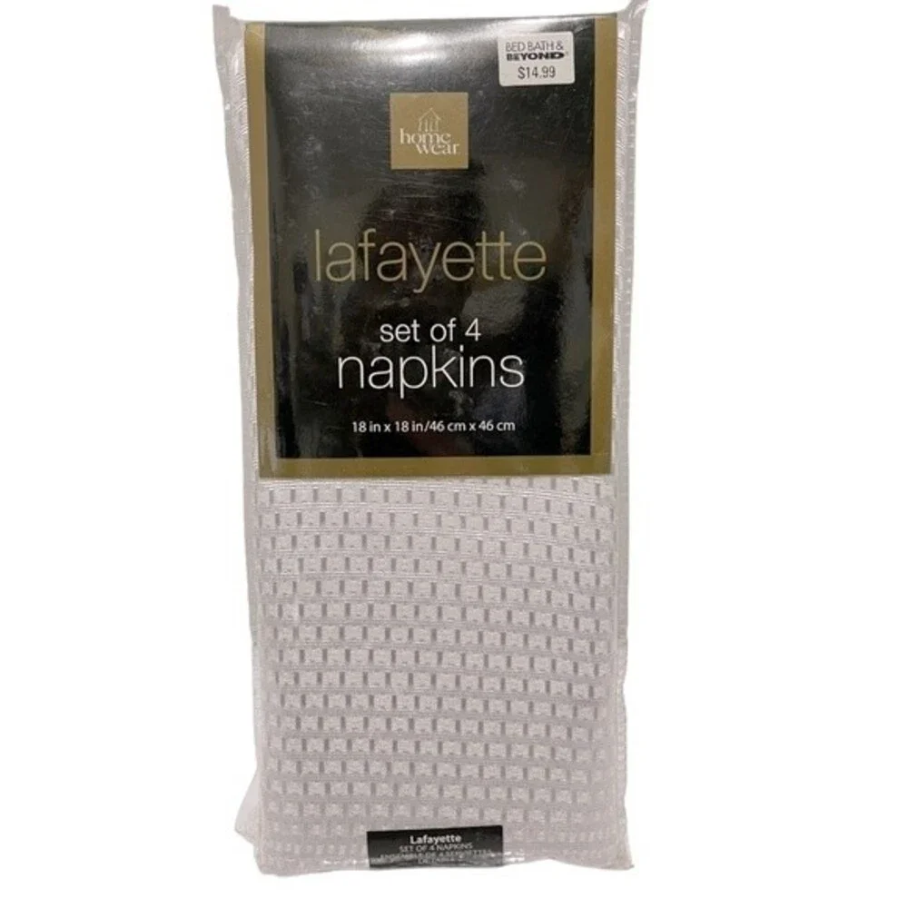 Homewear Lafayette Set of 4 Fabric Napkins White 18”x18”